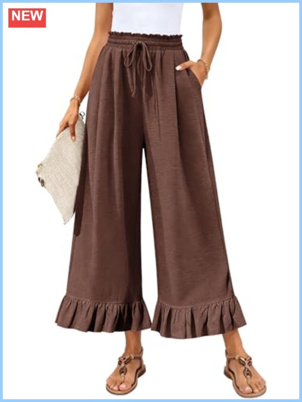 Wide Leg Palazzo Pants High Waist Casual Summer Beach Lounge Drawstring